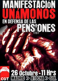 CGT llama a manifestarse el próximo 26 de octubre en defensa de las pensiones